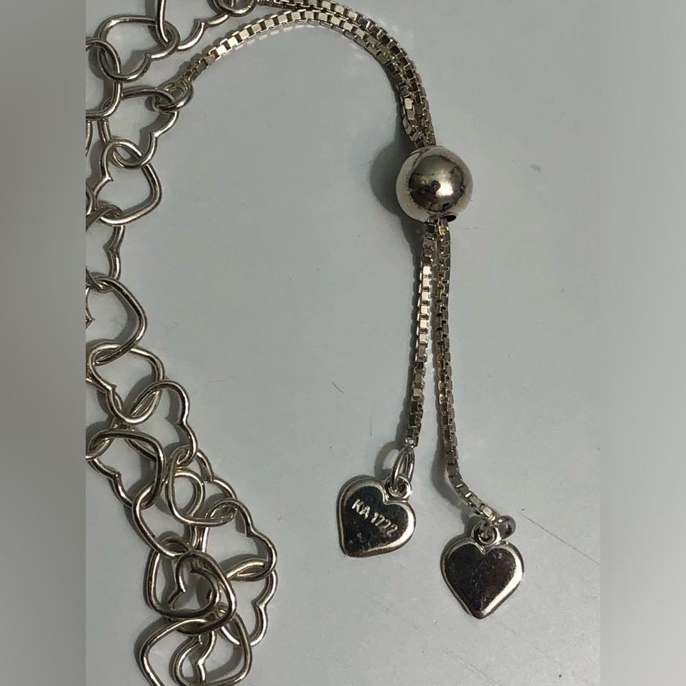 By KA 1772 Sterling Silver Open Hearts  Chain Adjust. Bolo Slide 925 Bracelet - Picture 7 of 9